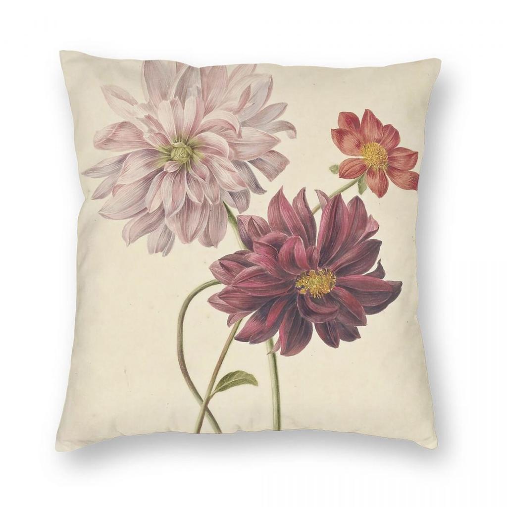 Dahlias Willem Hekking Square Pillowcase Polyester Linen Velvet Printed Zip Decor Pillow Case Sofa Seater Cushion Cover