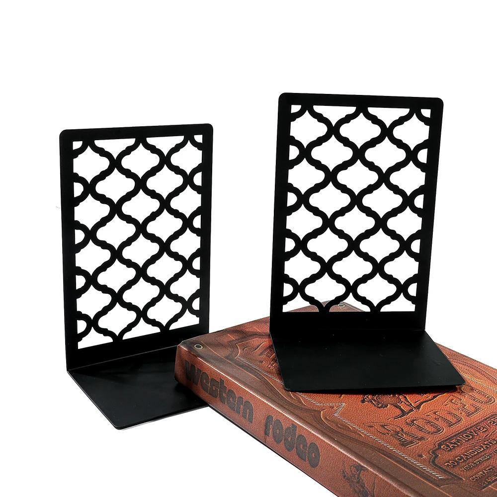 Honeycomb Mesh Black Bookends - High Quality L-Shaped Bookends, Home Office Storage Decorative Gift for Bookworms