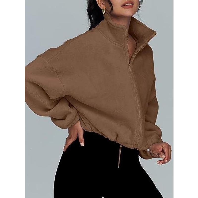 Women S Fleece Zip Up Stand Collar Long Sleeve Casual Jacket