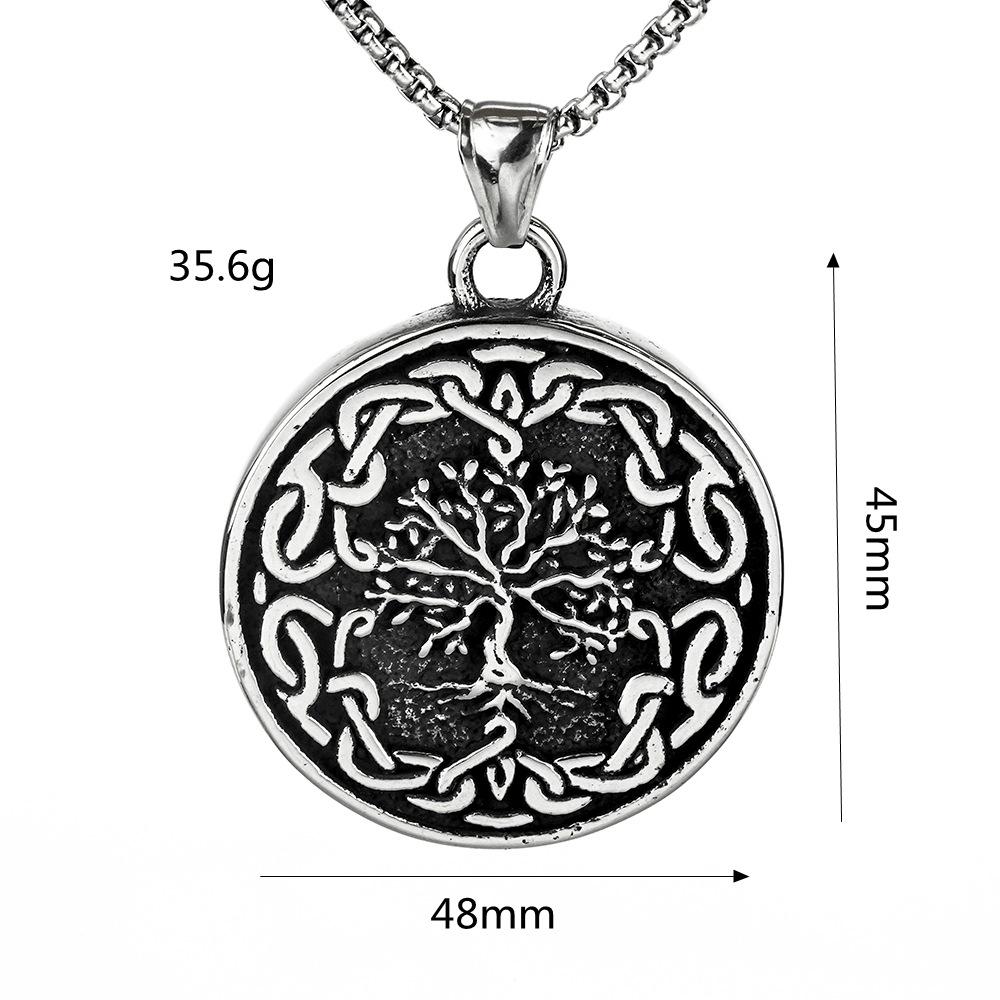 Vintage Stainless Steel Men's Tree of Life Pendant Necklace with Engraving