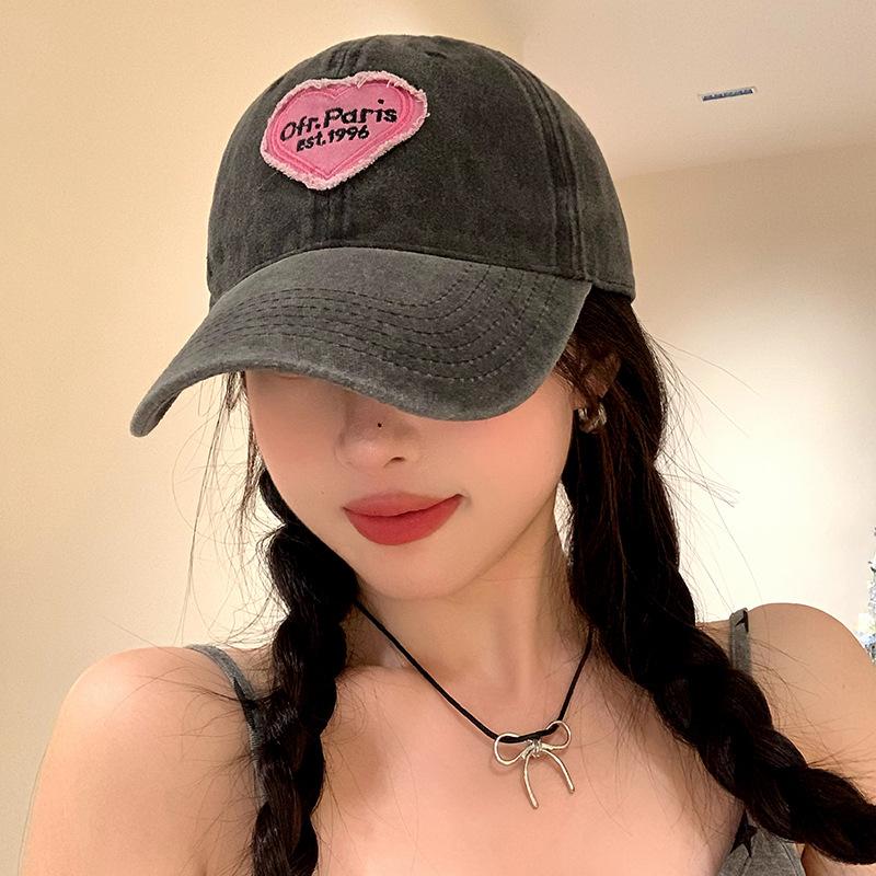 Baseball cap female cartoon love washed denim cap versatile sunshade UV protection fashion sports cap