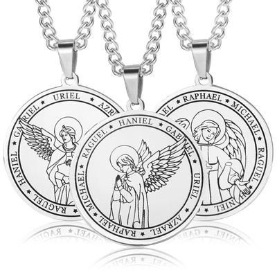 Bibbia 7 Arcangeli Ritratto Ciondolo Collane Ali d'Angelo Acciaio Inossidabile Religioso Amuleto Protezione Gioielli Portafortuna Regali