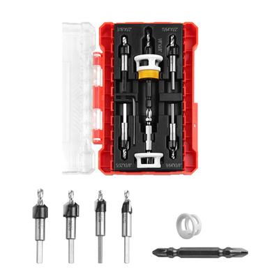 5 PCS Countersink Drill Bits with Depth Stop Adjustment Spiral Flutes and Compact Storage Box for Woodworking Applications
