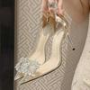 Summer Pointed Crystal Fairy Ladies Wind Sandals Rhinestone Butterfly-knot Transparent High Heel Women Sandals Fashion Shoes