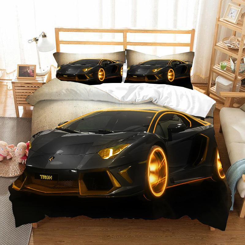 Speed Sports Car Duvet Cover Set Full Queen Size Red Cool Racing Car Bedding Sets Speed Automobile Extreme Sport Quilt Cover Set