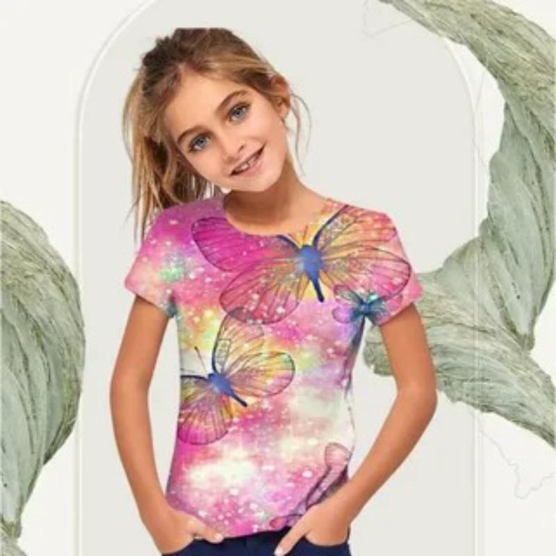 Children's Butterfly Printed Cute Multi Color T-shirts Girls Fashion Soft Comfortable T-shirt