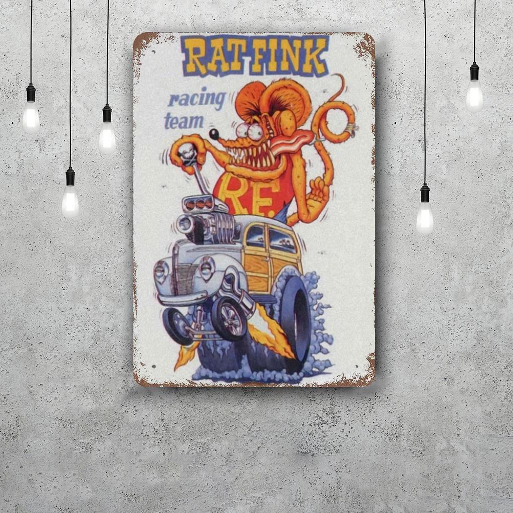 Rat Fink Vintage Metal Tin Signs Posters Decor Retro Metal Plaque Wall Art Decor for Garage Bar