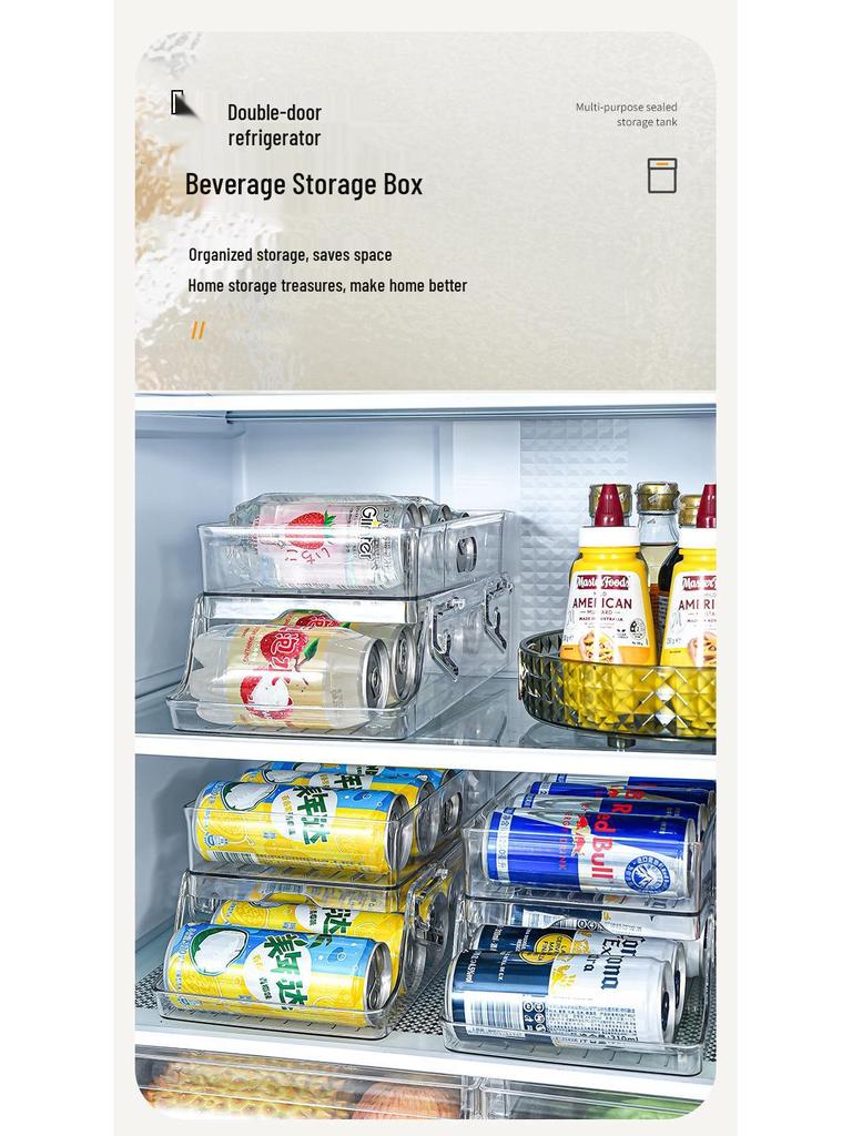 Double-Layer Rolling Beverage Storage Organizer for Fridge