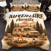 3Pc Adventure Awaits Camping-Themed Duvet Cover Set, Three-Piece Bedding Set (1*Duvet Cover + 2*Pillowcases), Suitable for All Seasons
