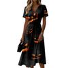 Women's V-Neck Short Sleeve Casual Dress with Halloween Print for Party and Daily Wear