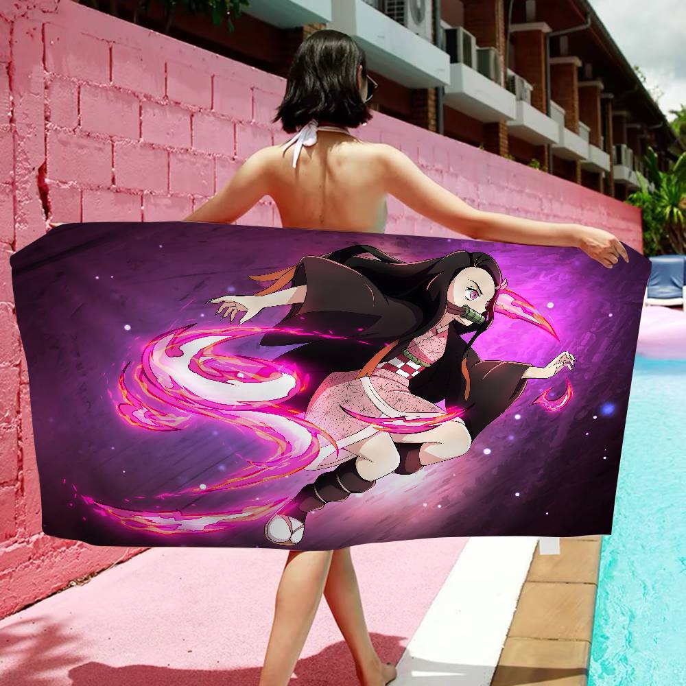 Nezuko Kamado Cartoon Microfiber Blanket Quick Drying Beach Towels Oversized Printing Super Absorbent Pool Towel Blanket