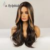 Women's Full Head Wig, Brown Gradient Middle Part Long Curly Synthetic Hair, Machine‑Made, Can Be Tied Into Bun