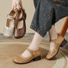 Sandales à talon épais rétro en cuir de vachette première couche pour femmes, chaussures en cuir respirantes ajourées, chaussures polyvalentes pour mère, chaussures à trous en cuir véritable