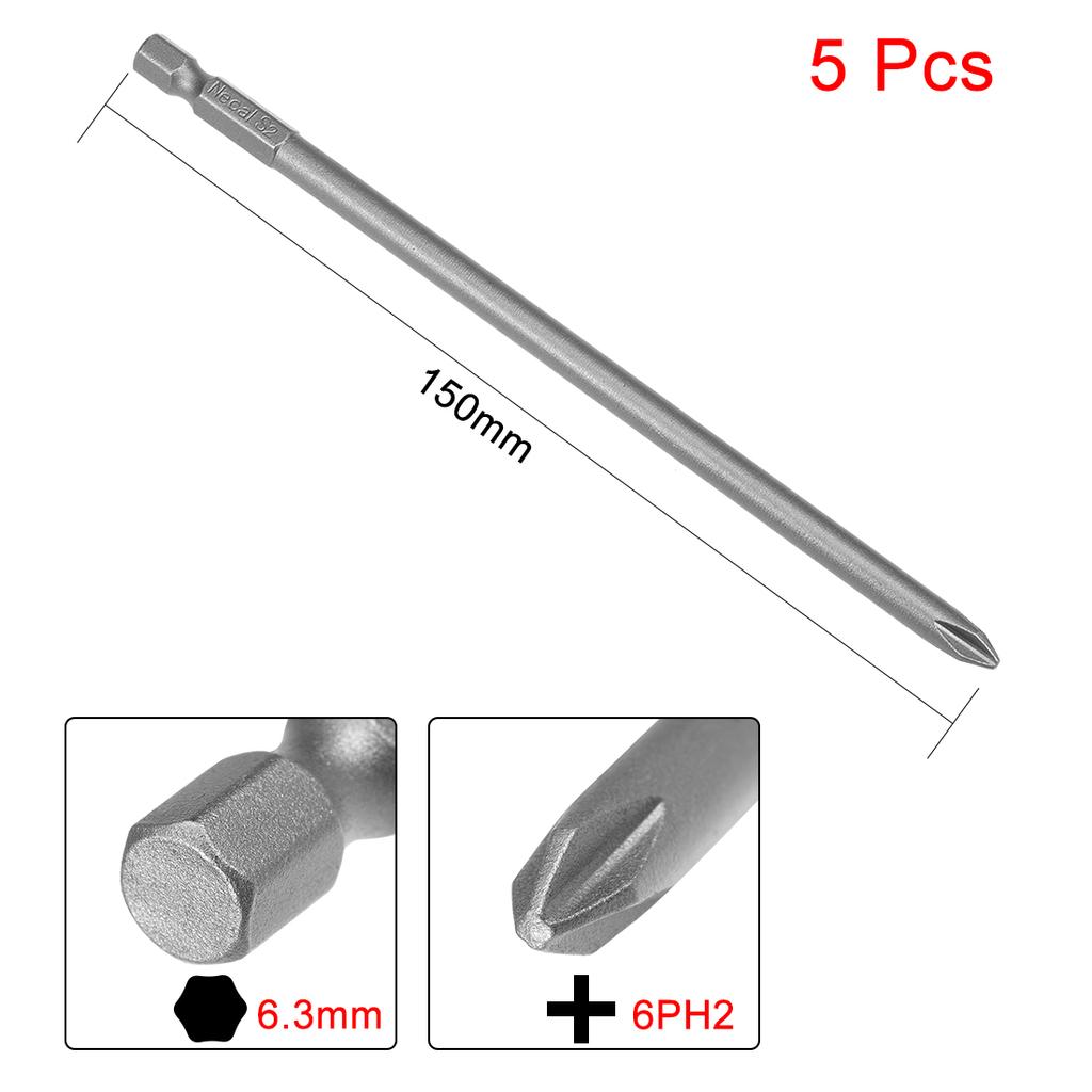 5pcs 100mm 150mm Hex Shank Cross Head Screwdriver Bits Electric Driver Hand Tool PH1 PH2 Magnetic Phillips Screwdriver Drill Bit