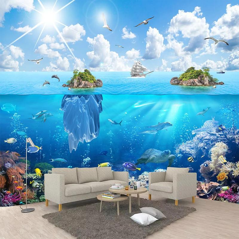 3D Photo Wall Paper Underwater World Island Landscape Mural Living Room Bedroom TV Background Decoration 3D Wall Painting