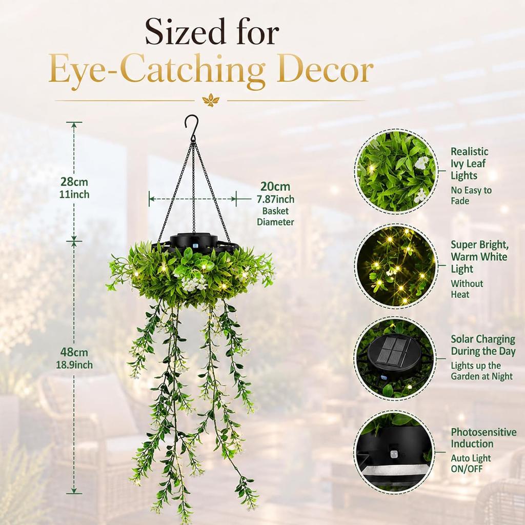 Solar Artificial Plant Ivy Lamp IP65 Waterproof LED Realistic Vine Fairy String Lights Outdoor Decor for Garden Patio Fence