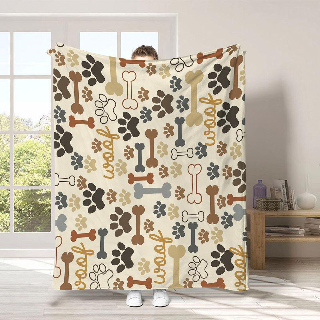 1 Pc Flannel Throw Blanket Cute Dachshund & Paw Print Soft Naptime Blanket All-Season Throw for Pet Lover Sofa Bed Decor Gift