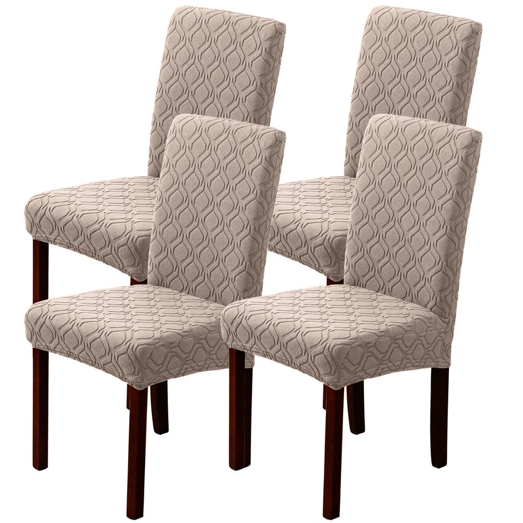 4pcs Jacquard Stretch Chair Covers Dining Room Elastic Slipcovers Stretchable Seat Cover Dustproof Chair Protective Home Decor