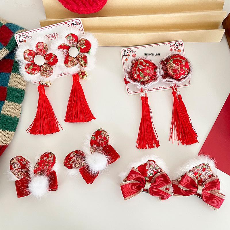 Festive Red New Year Headdress for Girls