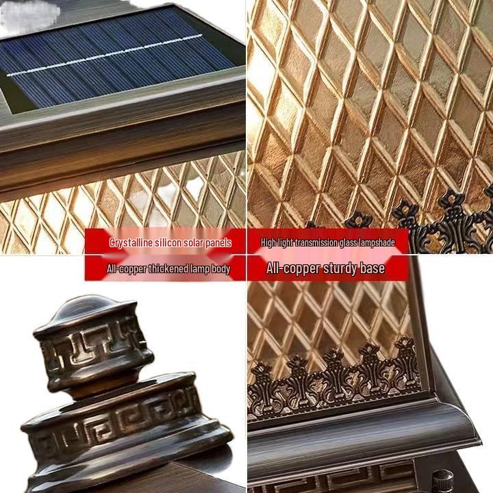 Copper Solar Waterproof Outdoor Pillar Light - European-Style Garden and Gate Lamp