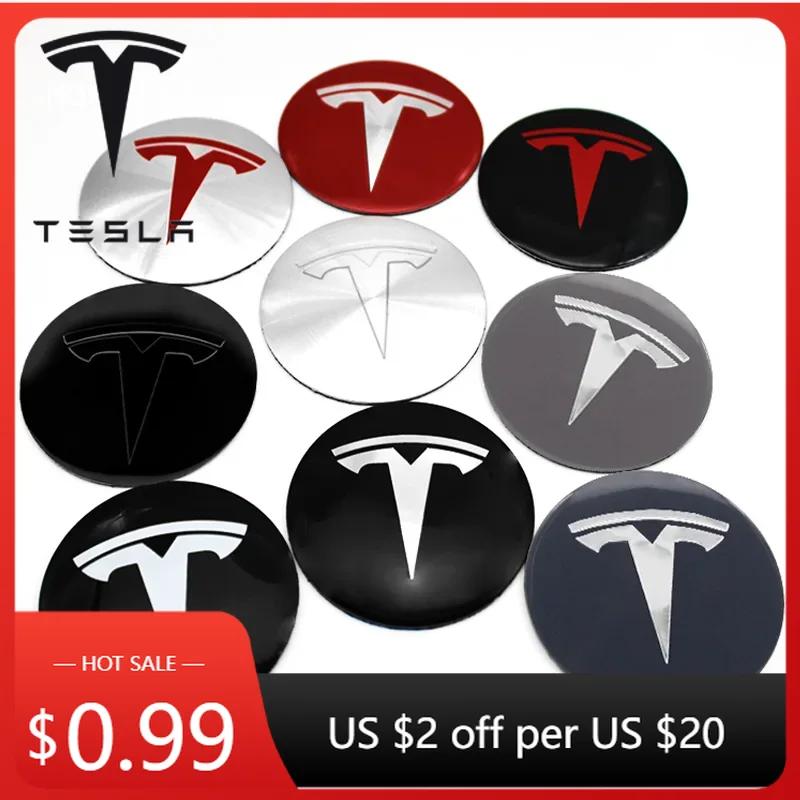 Car Sticker Tesla Car 56mm Emblem Wheel Hub Center Cap Stickers For Tesla Model S Model3 2024 Model Y X Tire Center Cover Badge
