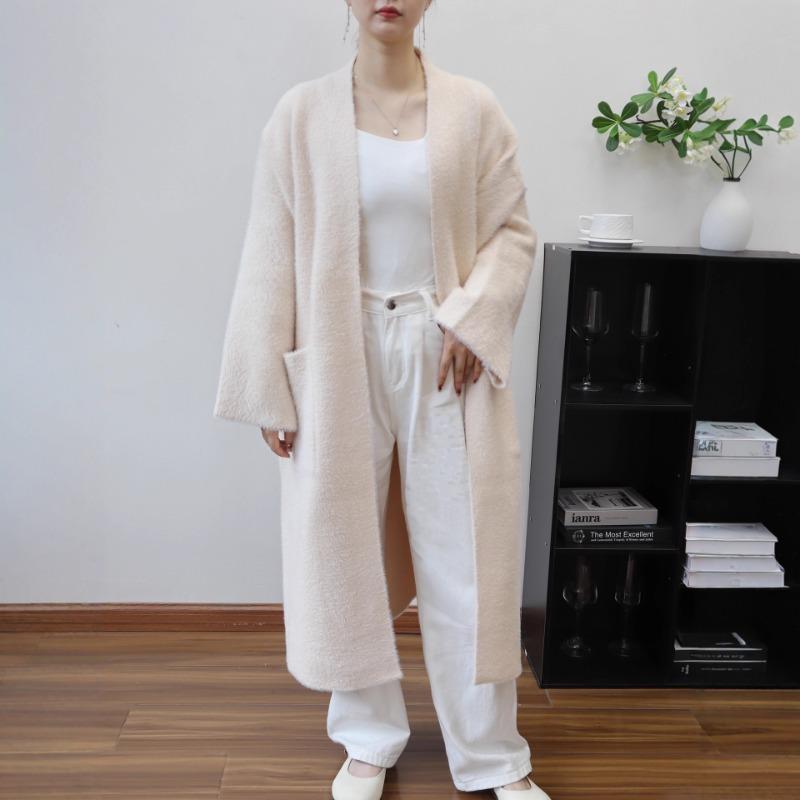 Imitation mink velvet knitted cardigan women's autumn and winter long temperament loose lazy style sweater jacket commuter style