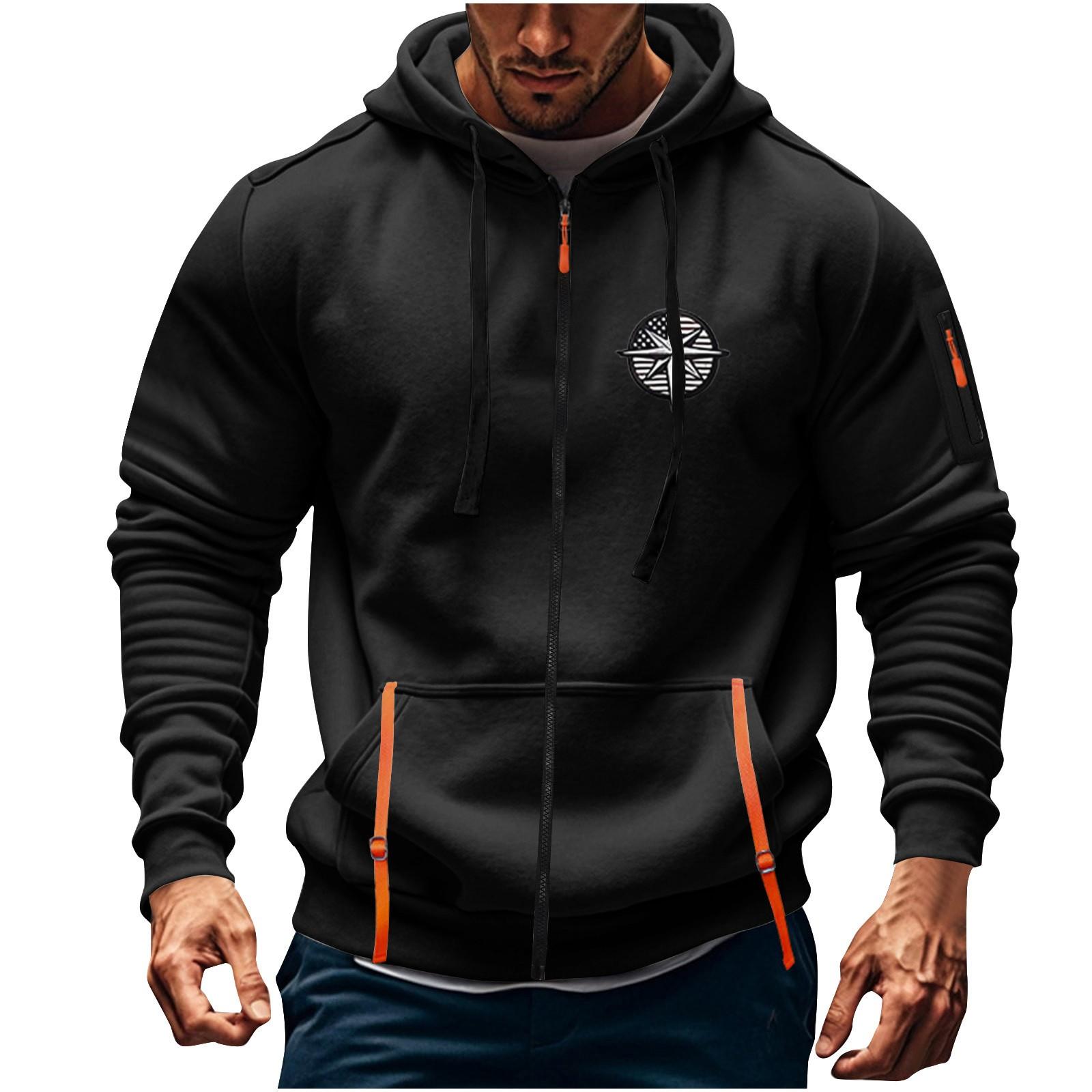 

Чоловіча спортивна повсякденна толстовка, толстовка з капюшоном, кардиган, толстовка з кількома кишенями на блискавці, пальто XL чорний