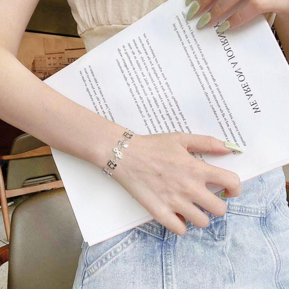 Adjustable Silver Bangle Aesthetic Eight Note Hand Chain Beautiful Music Note Bracelet  Girl