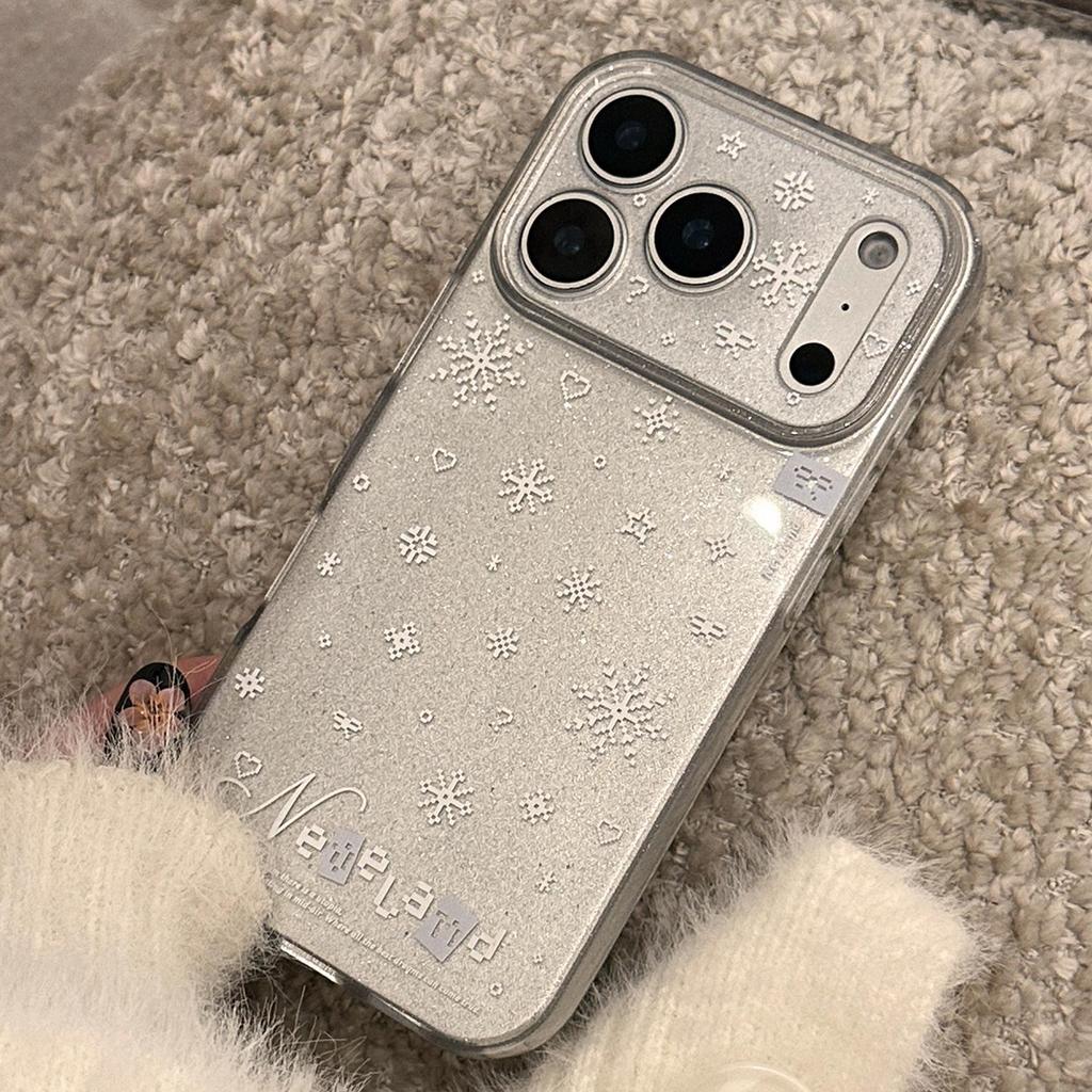 Simple White Snowflake Phone Case Suitable for iPhone 15, iPhone 16, iPhone 17 Pro Max