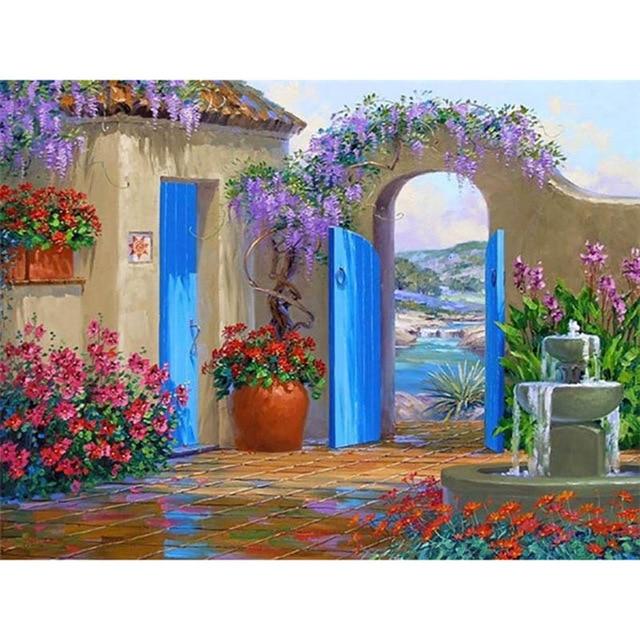 DIY 5D Diamond Painting Cross Stitch Sea Scenery House Full Round Drill Landscape Diamond Embroidery Mosaic Art Home Decor Gift