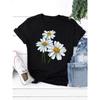 Womens Plus Size Casual T Shirt Daisy Print Short Sleeve Round Neck Slight Stretch Top