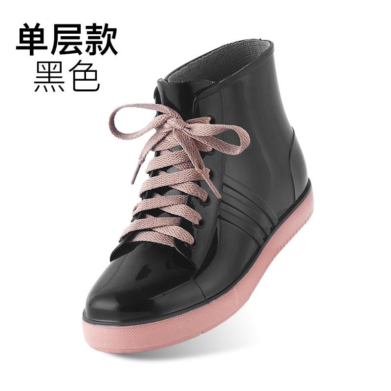 

Водная обувь низкая модная дождевая обувь для девочек короткая труба плоская подошва однотонные на шнуровке резиновые сапоги студенческие водные сапоги водонепроницаемая клеевая обувь 38