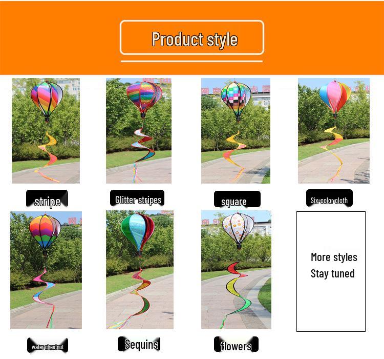 Rainbow Hot Air Balloon Wind Spinner: Rotating Seven-Color Garden Pinwheel with Sequins for Outdoor Decoration