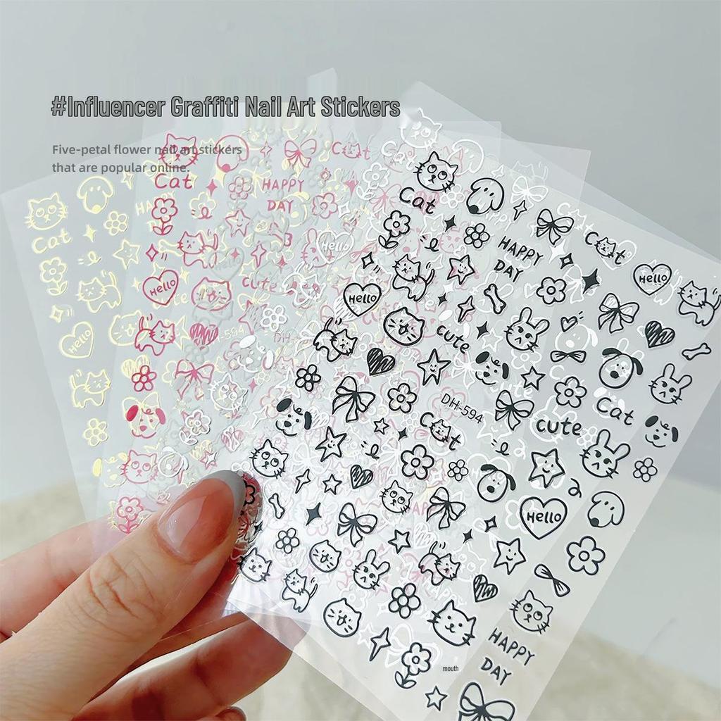 Trendy Graffiti Animal Nail Stickers - Thin & Durable Adhesive Bows
