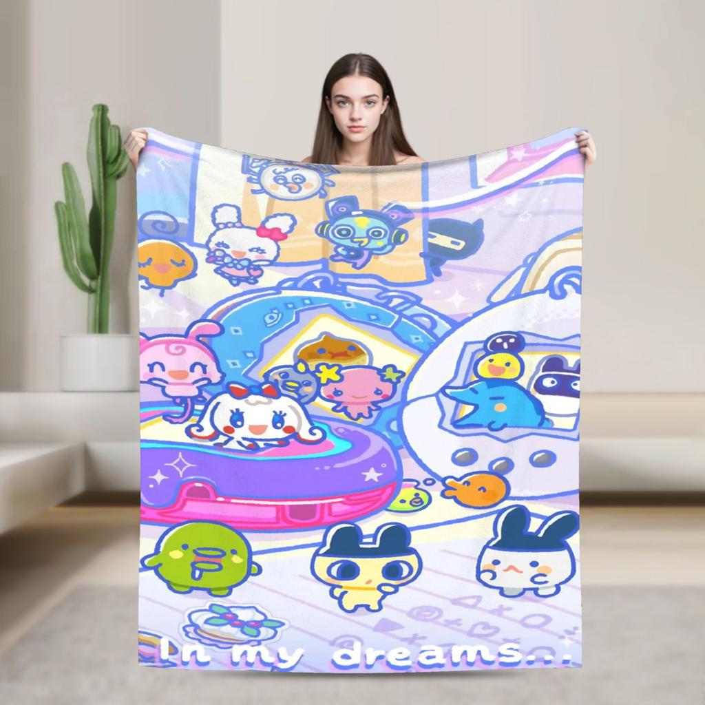 Japanese Cute Tamagotchis Blanket Flannel Funny Breathable Throw Blanket for Coverlet Autumn/Winter