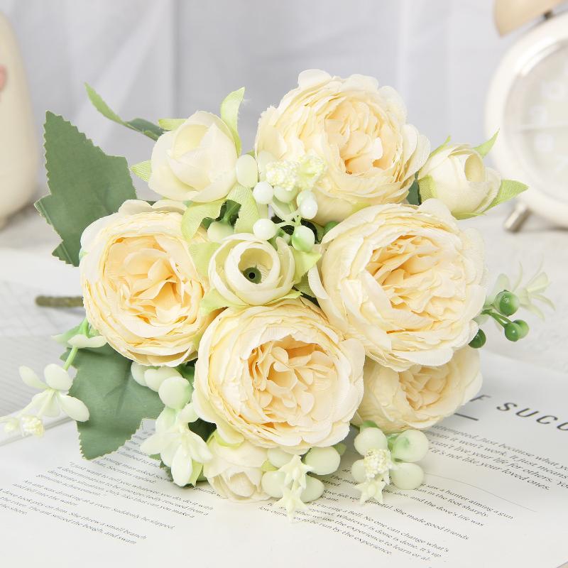 Artificial Flowers Fake Silk Peony Vases Flower Bouquets Home Room Decoration Garden Flower Garlands Wedding Bridal Accessories