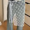 Korean Lace Embroidered Waistband Tulle Skirt with Layered Scarf Accessory