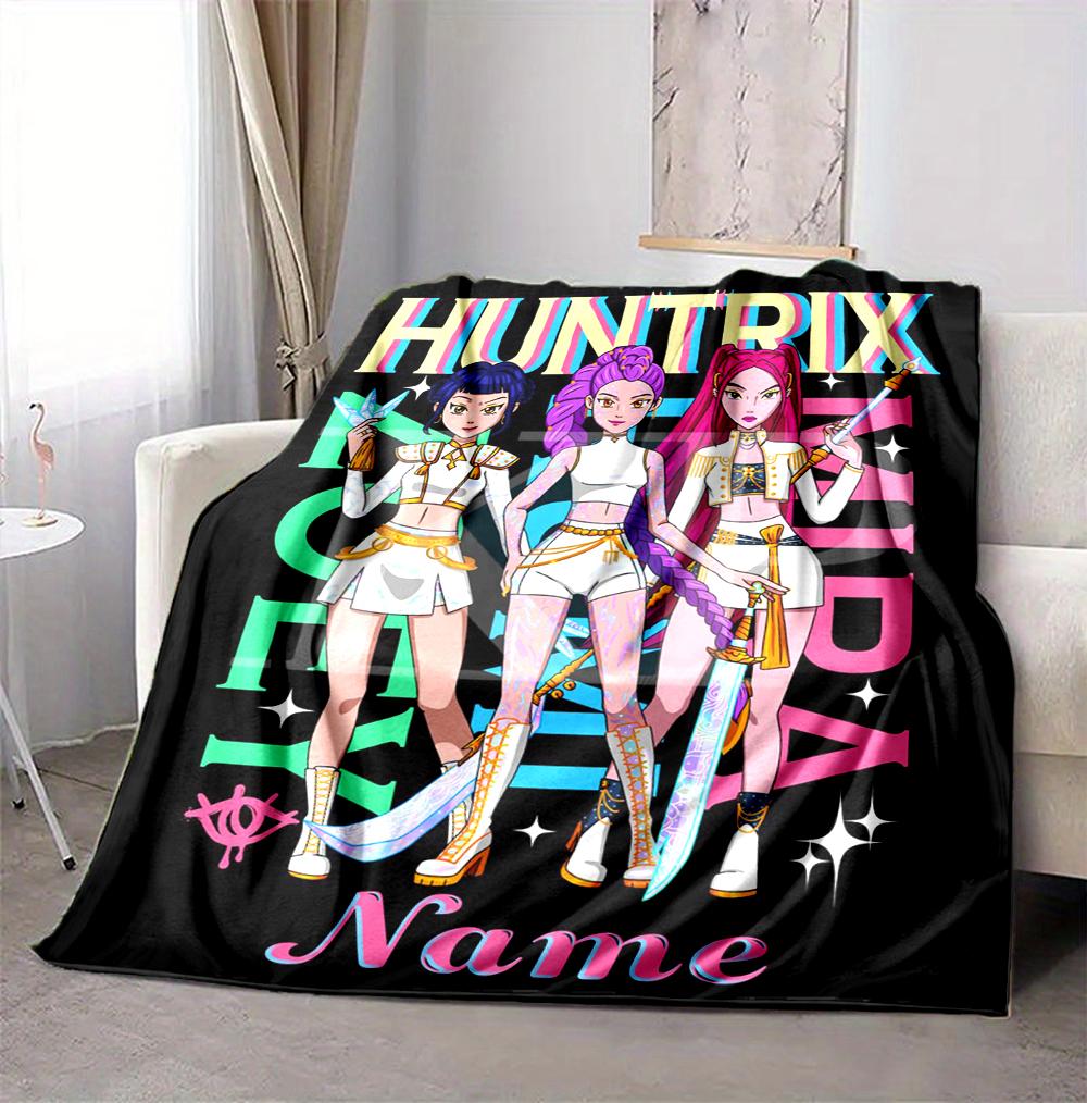 Custom Name Huntrix Squad Flannel Blanket Throw Blanket Soft Warm Sofa Bed home Decor Unique Gift