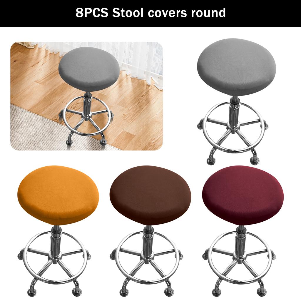 8Pcs Round Bar Stool Covers Elastic Polyester Swivel Seat Chair Cover Edge High Stretchy Stool Circle Stool Protector Cover