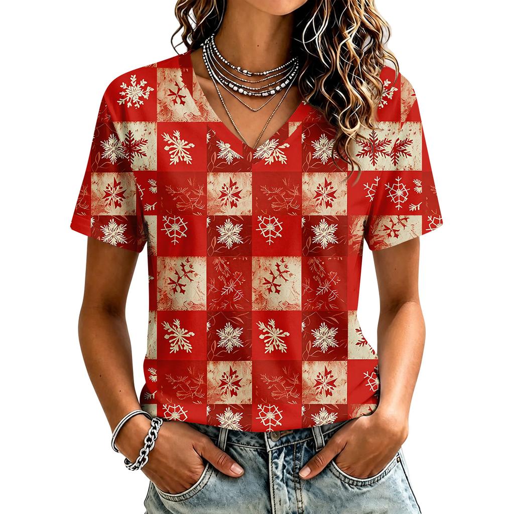Women's Casual Christmas Printed Short Sleeve T-Shirt for Holiday and Everyday Wear