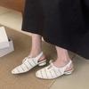 Fashion Retro Hollow Woven Low Heel Pumps Women Fashion Back Strap Buckle Mules Shoes Elegant Lace Up Brand Designer Shoes Zapatos Mujer