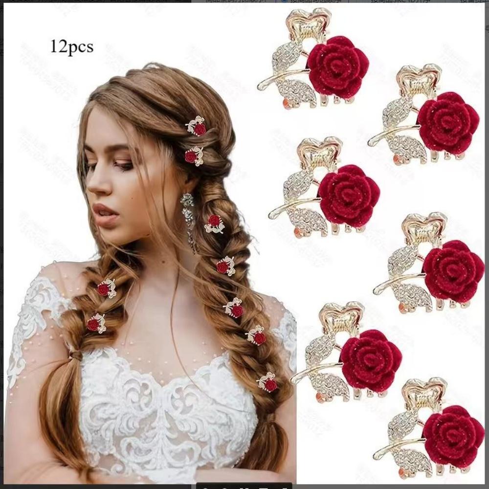 

12Pcs Assorted Rose Hair Clip Set, Elegant Gold Tone Design, Great for Wedding Gifts & Special Occasions