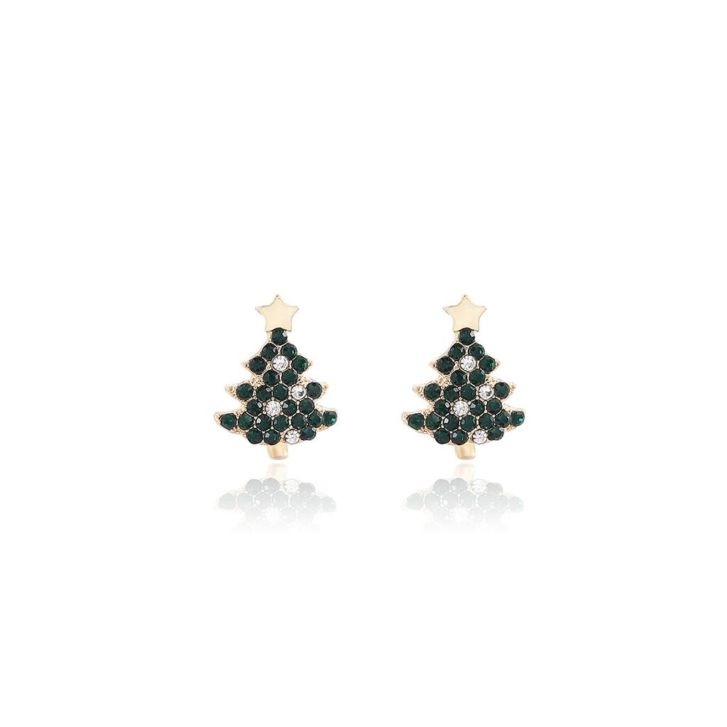 Christmas Diamond-Set Christmas Tree Earrings, Fresh, Sweet And Advanced, Small And Exquisite Temperament Earrings