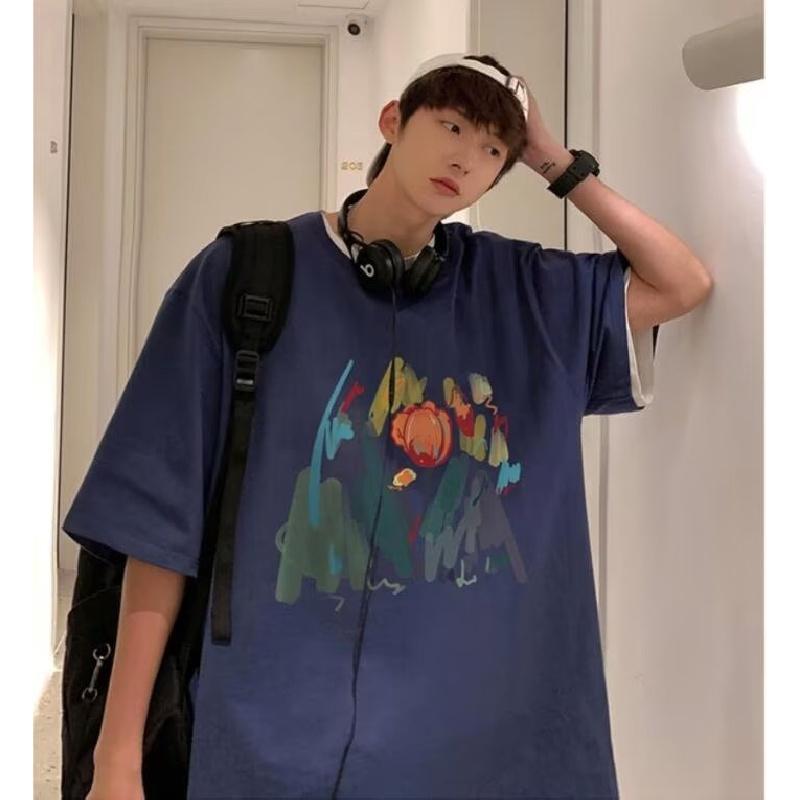 Homens camisetas de manga curta carta impressão gráfica marca de moda camisetas para homens roupas casuais homem verão coreano retro topos para