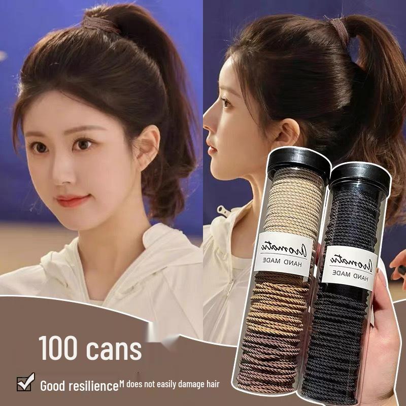 Women's Durable Leather-Covered Black Elastic Hair Ties: High-Elasticity Scrunchies, Hair Ropes & Rings