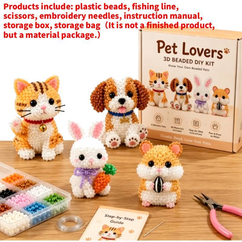 Kleines 3D-Tier-Bastelset mit Perlen und Kunststoffmaterialien für DIY-Tierdekoration und Kinderkreativität