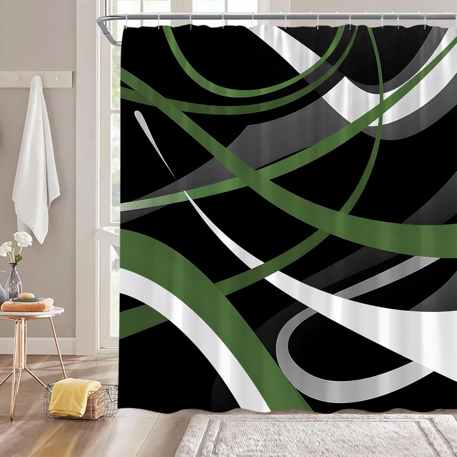 

Modern Geometric Shower Curtain Black Red Gray Abstract Boho Geometric Stripes Aesthetic Vintage Mid Century Farmhouse Fashion W60H190(CM)-1 Pcs