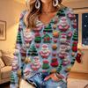 Women's V-Neck Long Sleeve Christmas Printed Lightweight Top for Spring and Summer