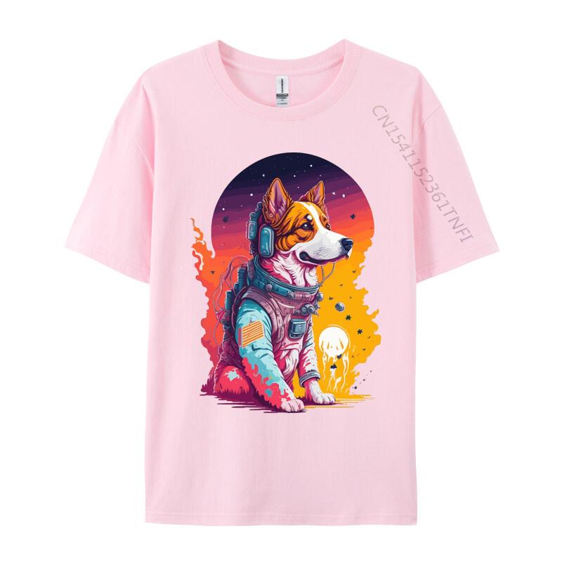 Hunde Astronauten Sonnenuntergang T-Shirt Druck Premium Baumwolle Rundhals Herren T-Shirts Hundeshirt Für Jungs Grafikshirts Herren