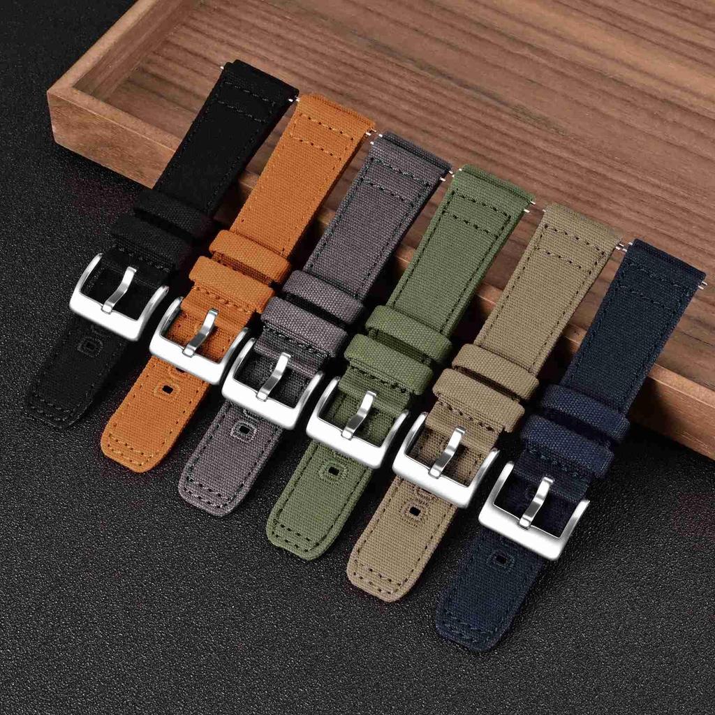 Nylonowy Pasek do Zegarka Szczotkowana Klamra Quick Silver Wymienny Pasek [BISONSTRAP] Pasek, Płótno, Klamra, Zwalniacz, 20mm, Khaki,